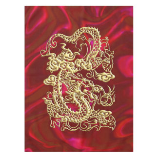 Embossed Gold Dragon on Red Satin Print Tablecloth
