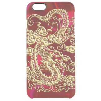 Embossed Gold Dragon on Red Satin Print Clear iPhone 6 Plus Case