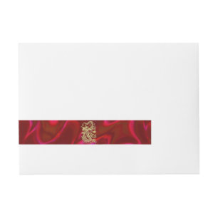 Embossed Gold Dragon on Red Satin Print Wrap Around Address Label