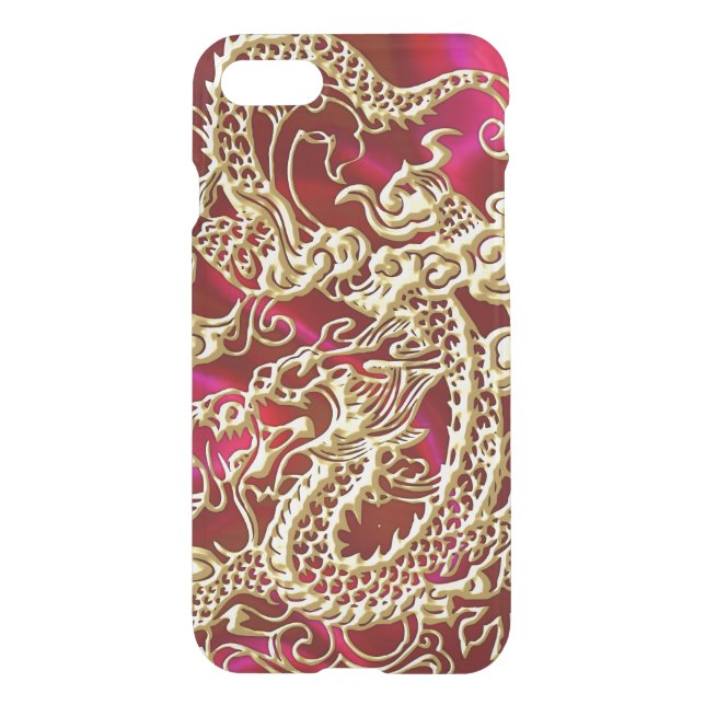 Embossed Gold Dragon on Red Satin Uncommon iPhone Case (Back)