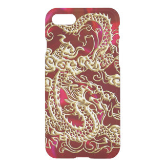 Embossed Gold Dragon on Red Satin iPhone SE/8/7 Case