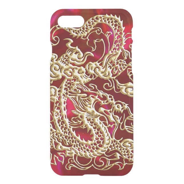 Embossed Gold Dragon on Red Satin Uncommon iPhone Case (Back)
