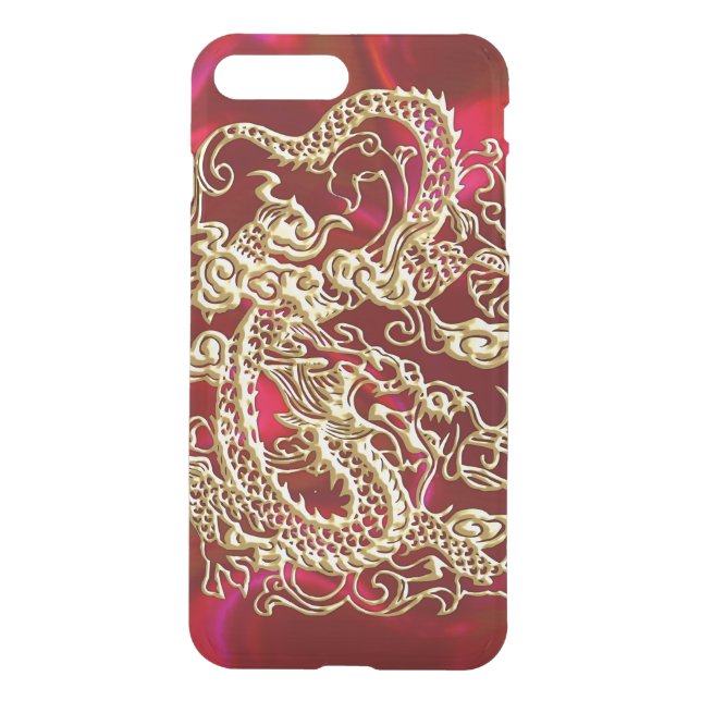 Embossed Gold Dragon on Red Satin Uncommon iPhone Case (Back)
