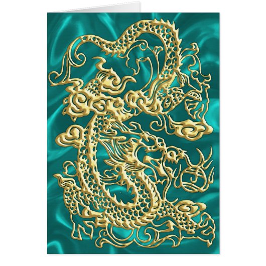 Embossed Gold Dragon on Turquoise Satin Print Cards (Front)