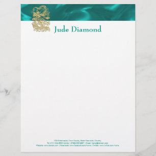 Embossed Gold Dragon on Turquoise Satin Print Letterhead