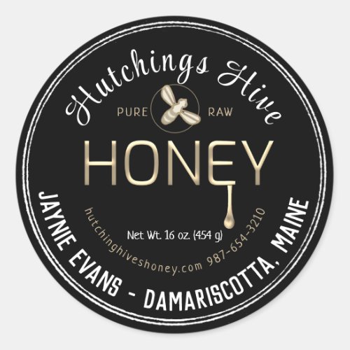 Embossed Gold Dripping Honey and Bee Double Border Classic Round Sticker