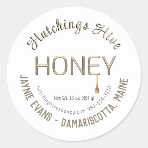 Embossed Gold Dripping Honey Dark Gold Script  Classic Round Sticker