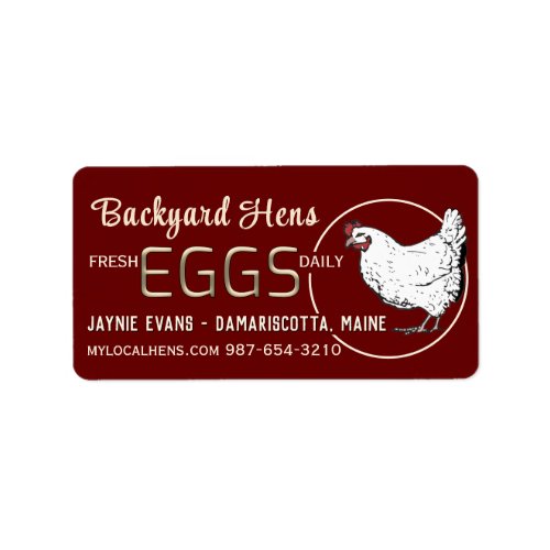 Embossed Gold Fresh Eggs White Hen on Barn Red Label