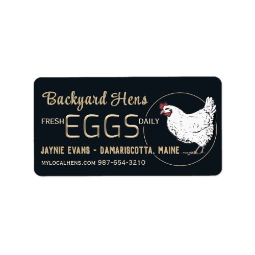 Embossed Gold Fresh Eggs White Hen on Black    Label