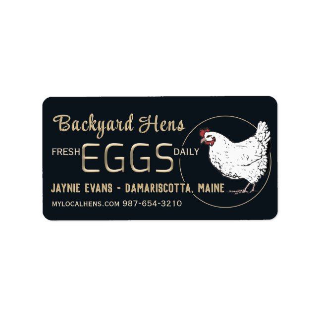 Embossed Gold Fresh Eggs White Hen on Black    Label (Front)