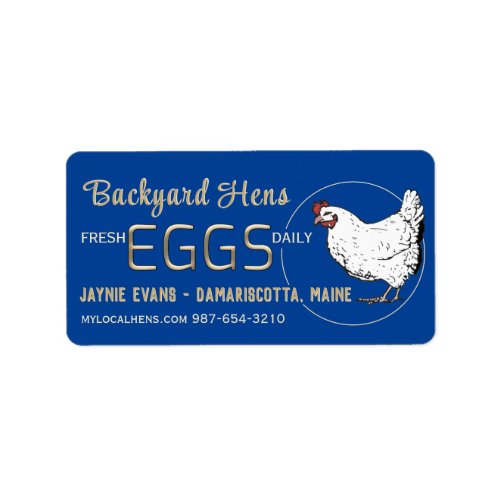 Embossed Gold Fresh Eggs White Hen on Blue  Label