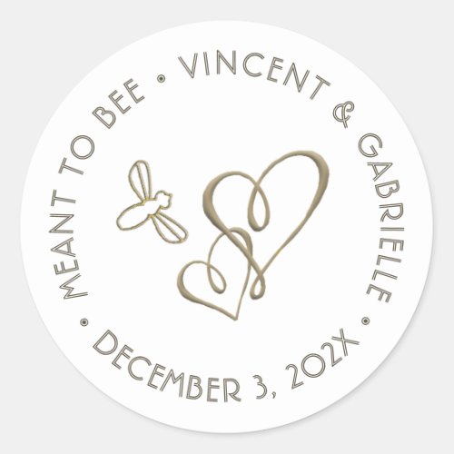 Embossed Gold Hearts and Bee Classy Mini Wedding  Classic Round Sticker