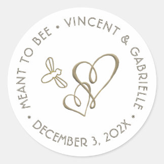 Embossed Gold Hearts and Bee Classy Mini Wedding Classic Round Sticker
