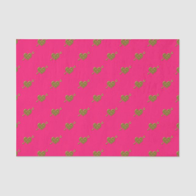 Embossed Gold Hearts-DARK PINK TISSUE WRAP PAPER (Front)