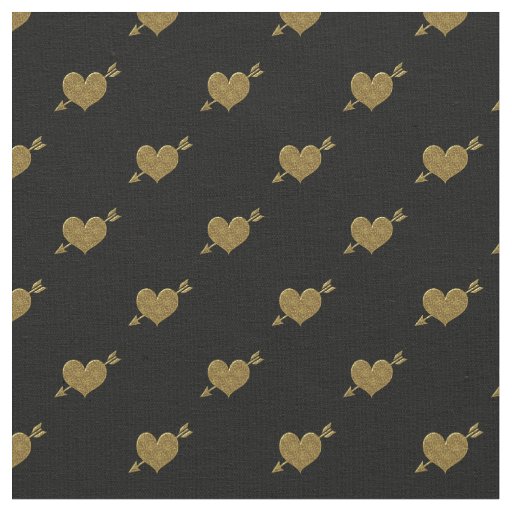 Embossed Gold Hearts Fabric-Black Fabric