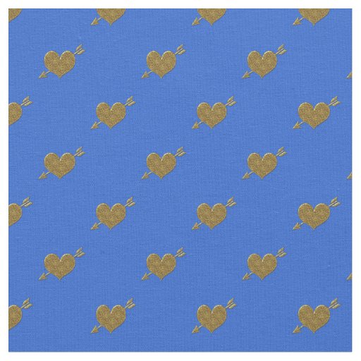 Embossed Gold Hearts Fabric-Blue Style 1 Fabric