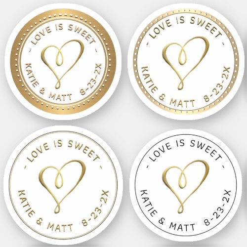 Embossed Gold Hearts Love is Sweet Wedding Favors  Sticker