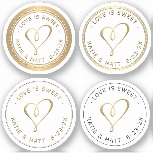 Embossed Gold Hearts Love is Sweet Wedding Favors  Sticker (Front)