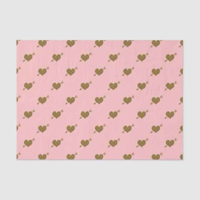 Embossed Gold Hearts-Lt PINK TISSUE WRAPPING PAPER (Front)