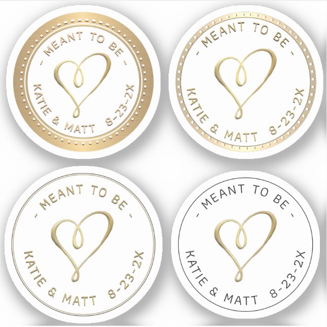 Embossed Gold Hearts Meant to Be Wedding Sampler   Sticker (Front)