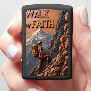 Embossed Hiker Orange Mountain Climb Zippo Lighter