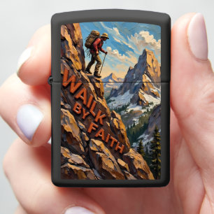 Embossed Hiker Steep Mountain Path Zippo Lighter