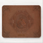 Embossed horse-head brown vintage leather mouse pad<br><div class="desc">Image of vintage brown leather with embossed framed horse-head.
Optional monogram.</div>