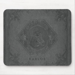 Embossed horse-head gray vintage leather mouse pad