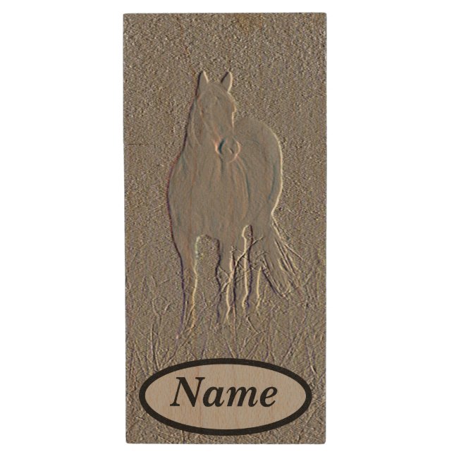 Embossed Horse Wood Flash Drive (Front Vertical)