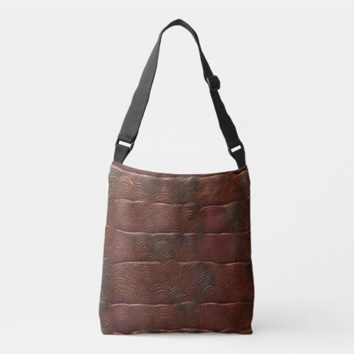 Embossed Imitation Leather Look Brown Crossbody Bag