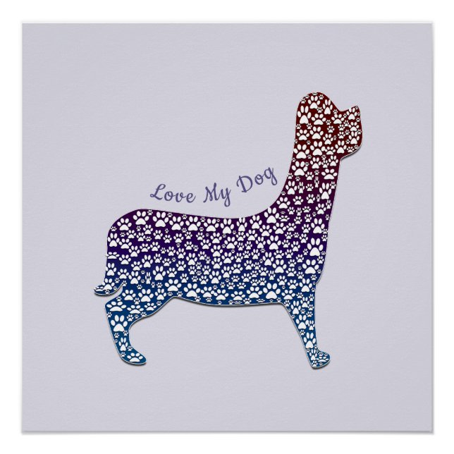 Embossed Indigo Gradient Paw Print Dog Outline (Front)