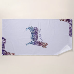 Embossed Indigo Gradient Paw Print Dog Outline Beach Towel