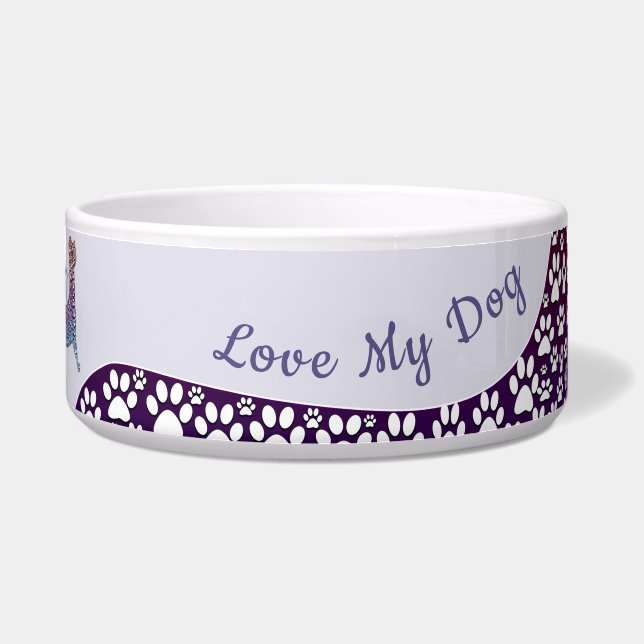 Embossed Indigo Gradient Paw Print Dog Outline Bowl (Front)