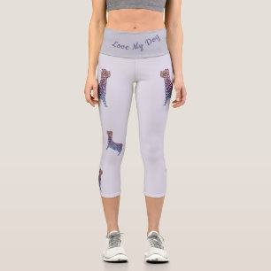 Embossed Indigo Gradient Paw Print Dog Outline Capri Leggings