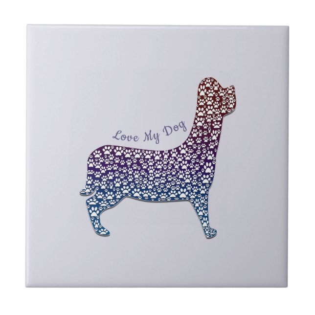 Embossed Indigo Gradient Paw Print Dog Outline Ceramic Tile (Front)