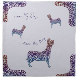 Embossed Indigo Gradient Paw Print Dog Outline Cloth Napkin