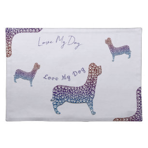 Embossed Indigo Gradient Paw Print Dog Outline Cloth Placemat