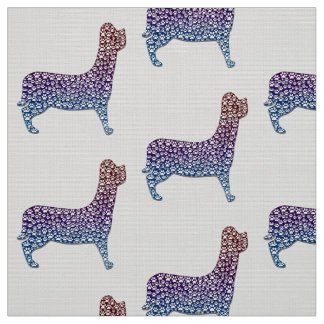 Embossed Indigo Gradient Paw Print Dog Outline Fabric