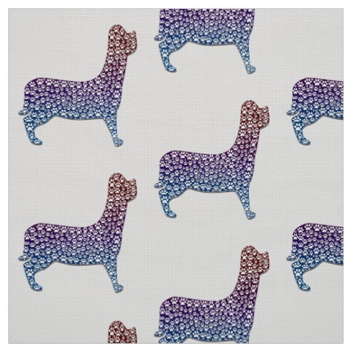 Embossed Indigo Gradient Paw Print Dog Outline Fabric