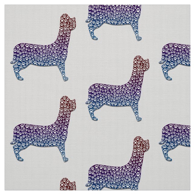 Embossed Indigo Gradient Paw Print Dog Outline Fabric (Swatch)