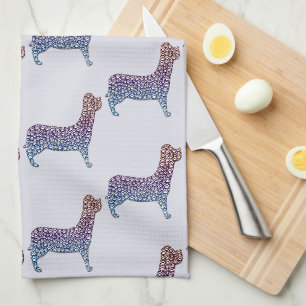 Embossed Indigo Gradient Paw Print Dog Outline Kitchen Towel