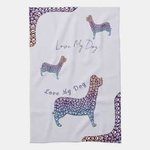 Embossed Indigo Gradient Paw Print Dog Outline Kitchen Towel