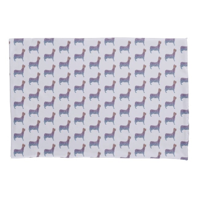 Embossed Indigo Gradient Paw Print Dog Outline Pillow Case (Front)