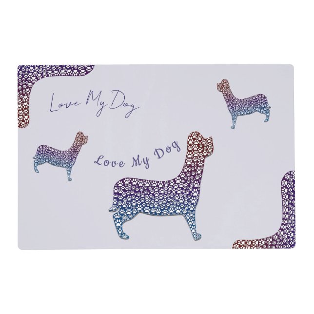 Embossed Indigo Gradient Paw Print Dog Outline Placemat (Front)
