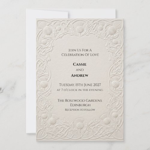 Embossed Ivory Celtic Thistle Wedding Invitation