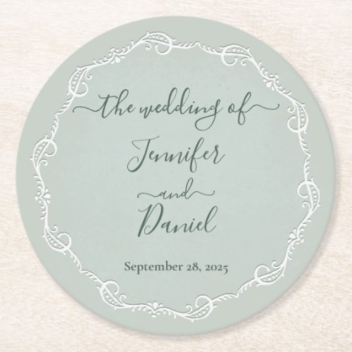 Embossed Jade Bride  Groom Wedding Paper Coaster