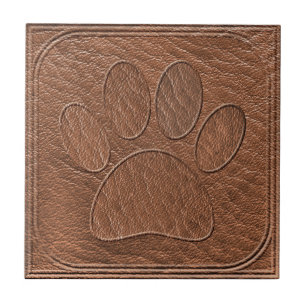 Embossed Leather Dog Paw Print Ceramic Tile