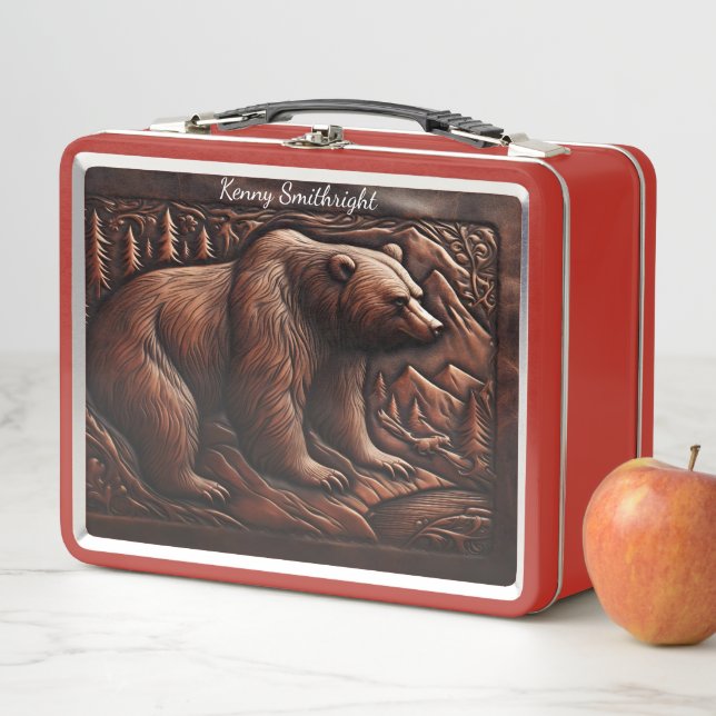 Embossed Leather Grizzly: Wild Spirit Metal Lunch Box (In Situ)