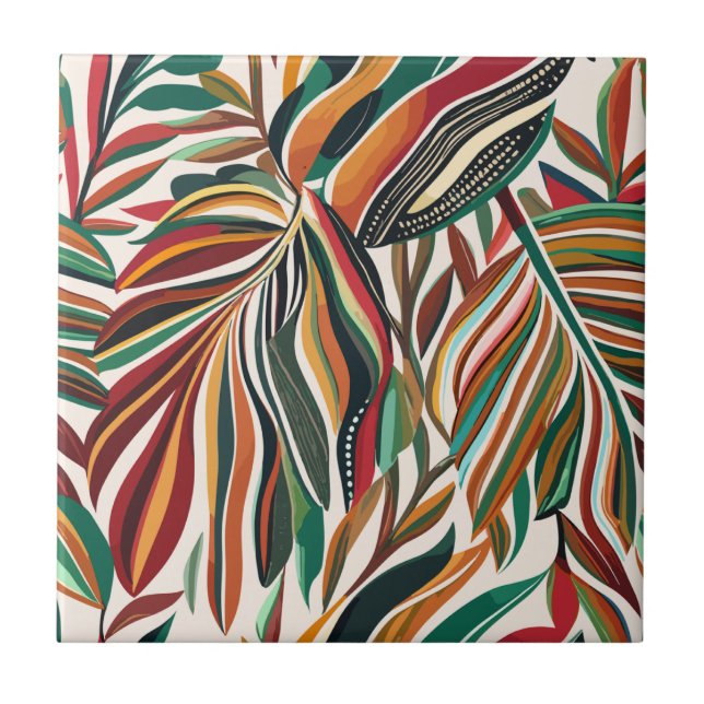 Embossed leaves in vibrant colors ceramic tile (Front)