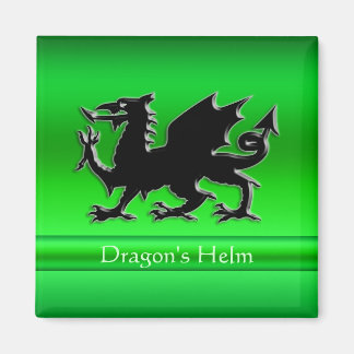 Embossed-look Black Dragon on green chrome-effect Magnet